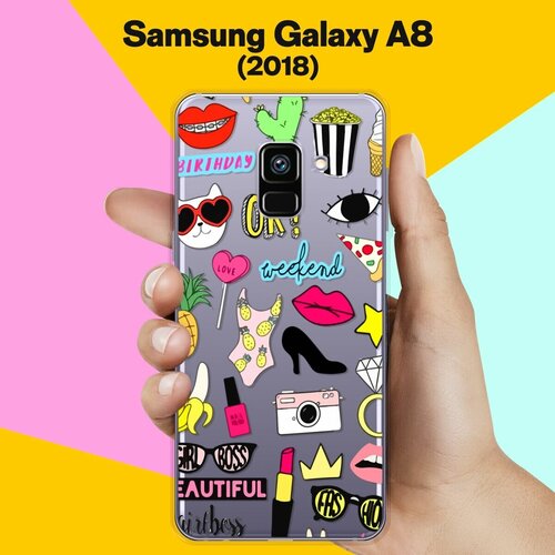 Силиконовый чехол на Samsung Galaxy A8 (2018) Узор из принадлежностей / для Самсунг Галакси А8 2018 силиконовый чехол на samsung galaxy a8 2018 самсунг галакси а8 2018 морозная лавина серая