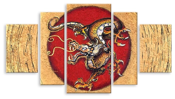 Модульная картина на холсте "Дракон в красном солнце" 150x86 см