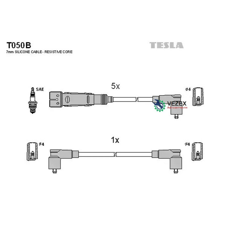 TESLA T050B к-кт проводов!\ Audi 100, VW Passat 2.0-2.3i 83-94