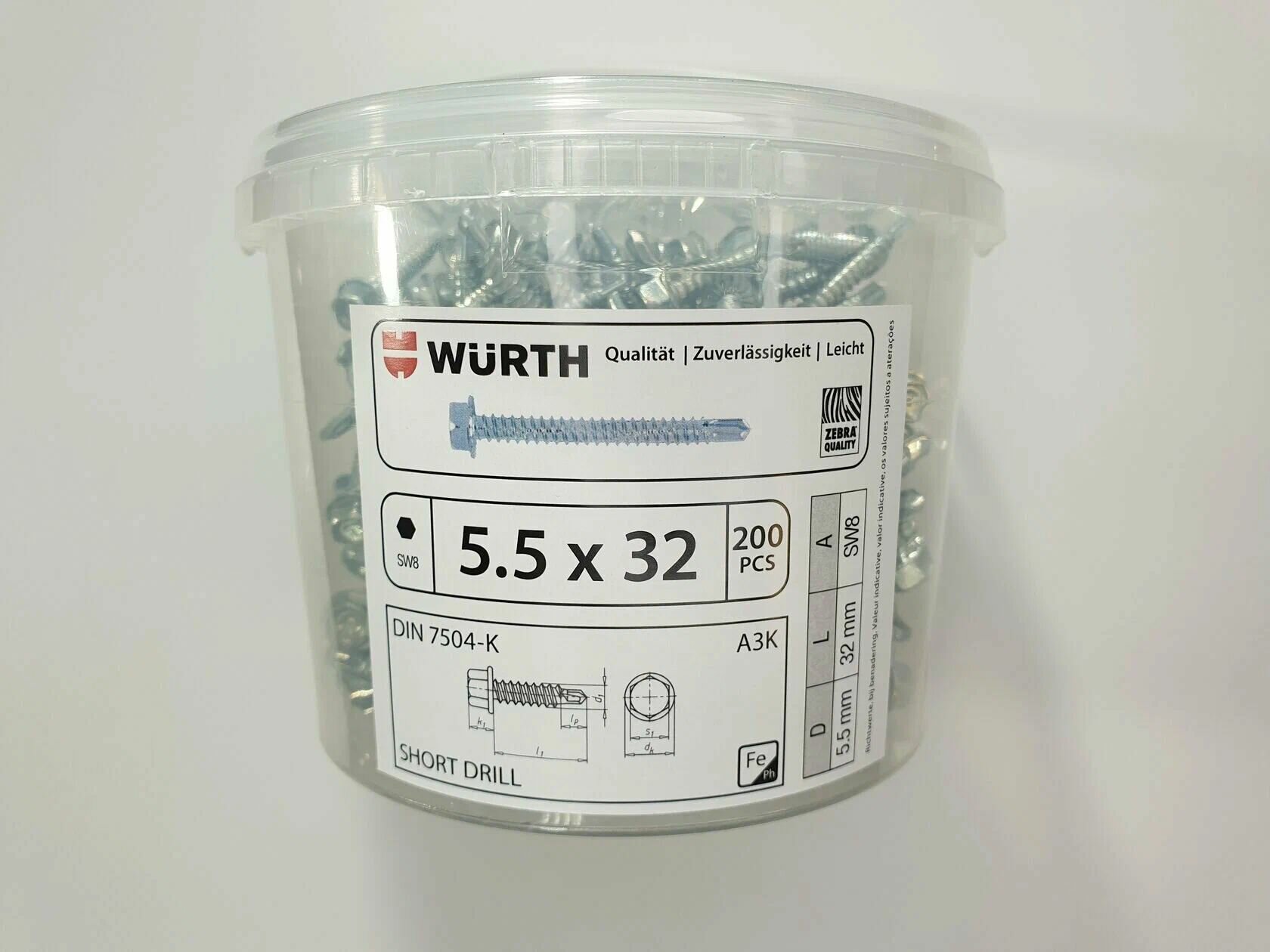 Саморез по металлу DIN 7504-K 5.5x32 200 pcs WURTH, Германия