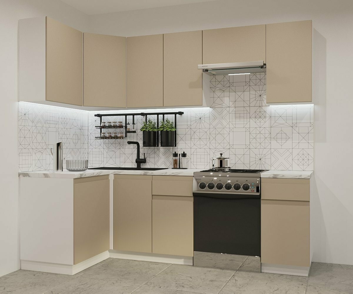 Кухонный угловой гарнитур Лайн Пикрит, 1200х2400 мм, фасады МДФ