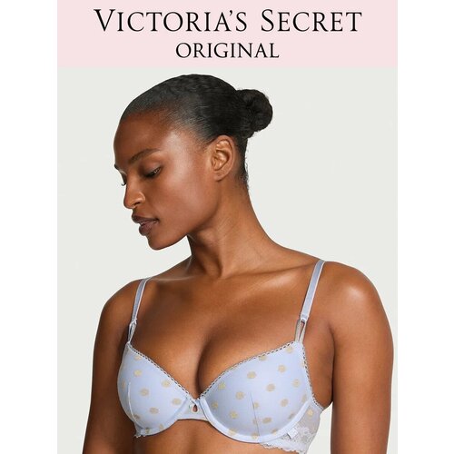 фото Бюстгальтер victoria's secret sexy tee sheer heritage shimmer dot lightly lined demi bra, 1 шт., размер 36b, светло-голубой