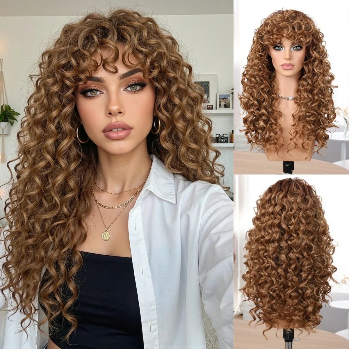 Синтетические черные длинные кудрявые парики BlONDE UNICORN для женщин