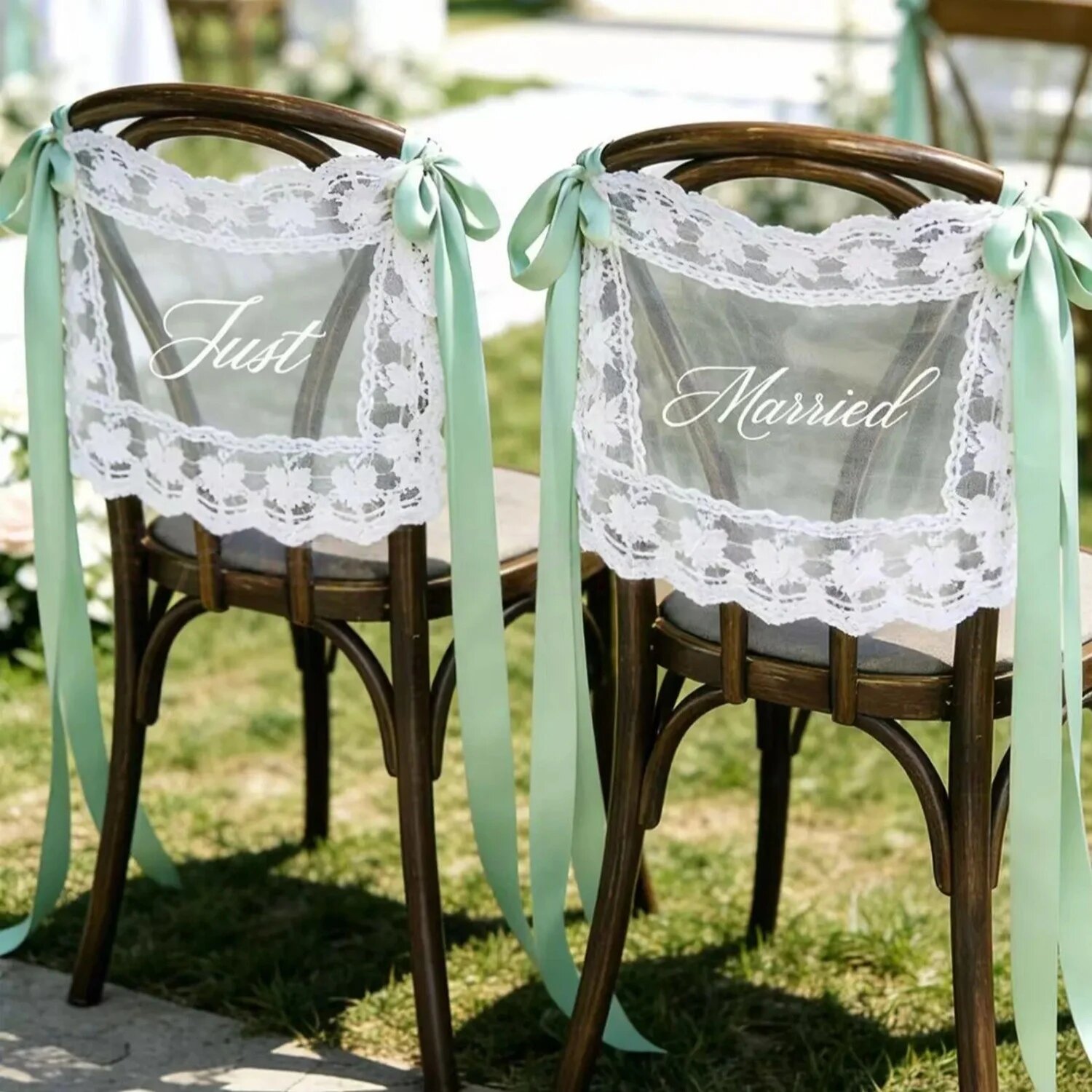 Кружевные таблички "Just Married" из полиэстера 2 шт. light green