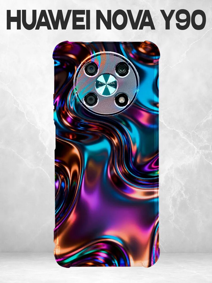 Чехол на Huawei Nova Y90 хром абстракция жидкий