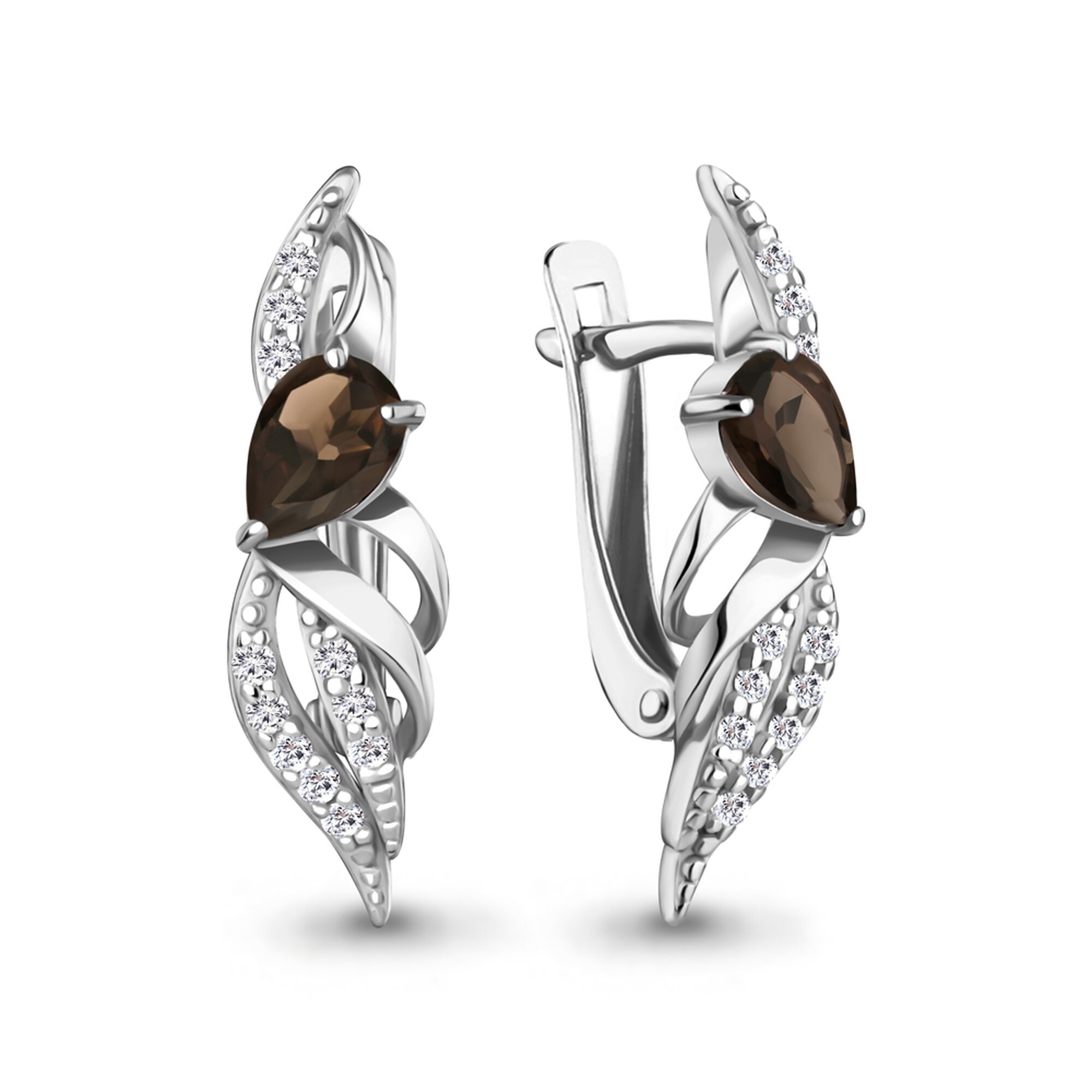 Серьги Diamant online, серебро, 925 проба, родирование, кварц, фианит