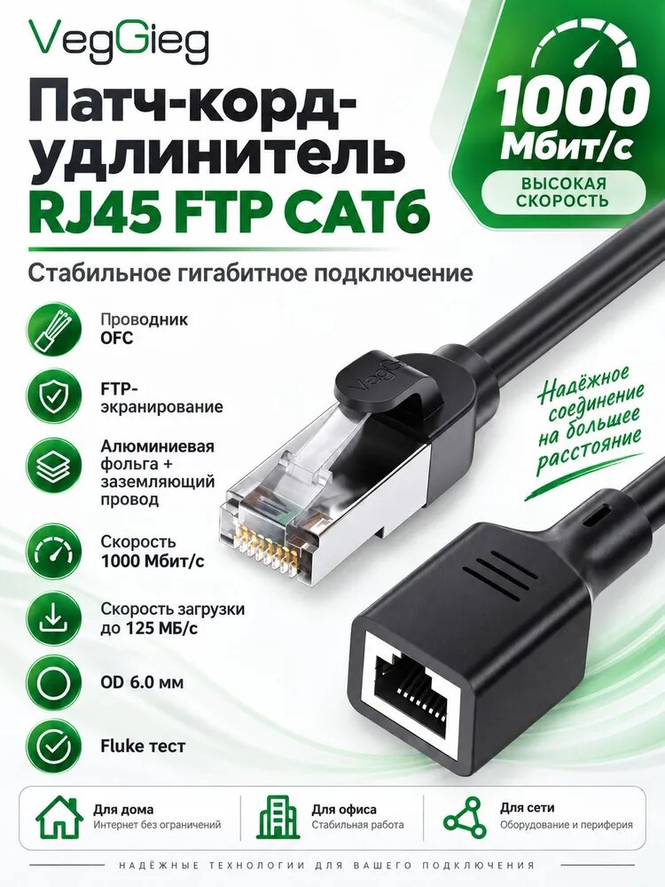 VegGieg Кабель для интернет-соединения RJ-45/RJ-45, 5 м, белый