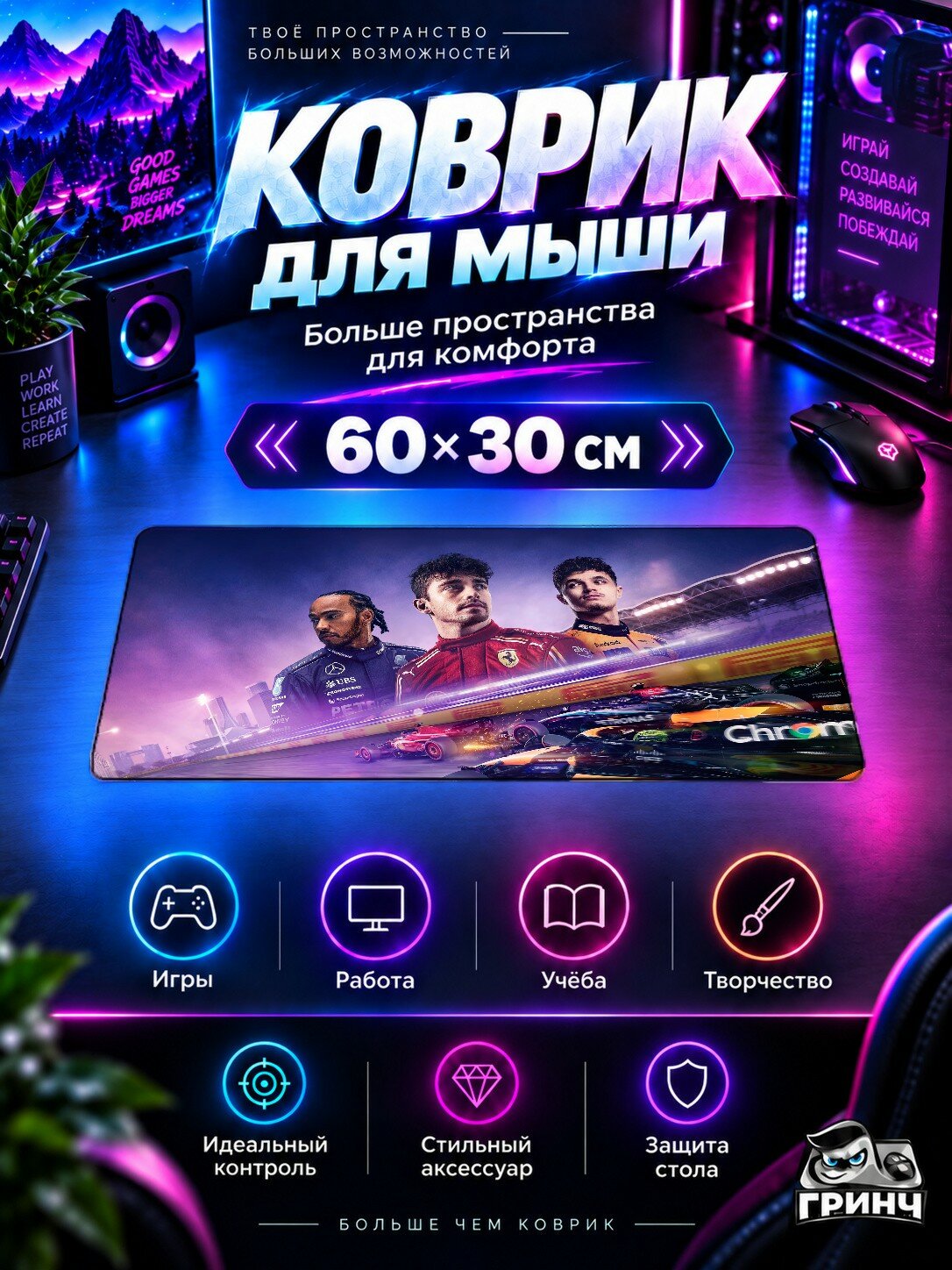 Игровой коврик для мыши и клавиатуры F1 / Формула-1 — F1 24 Game 60х40 см XL