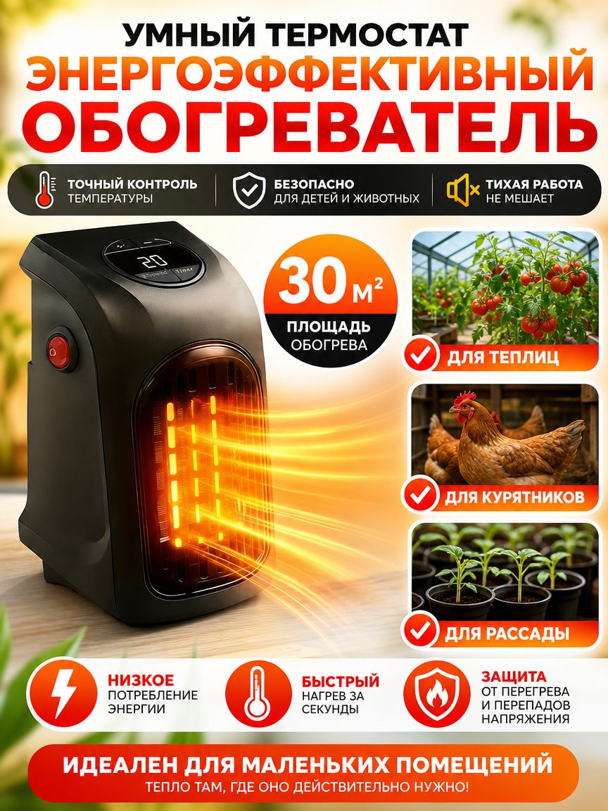 Розеточный обогреватель, 400 Вт, подходит для детских комнат, курятников, помещений внутри помещений