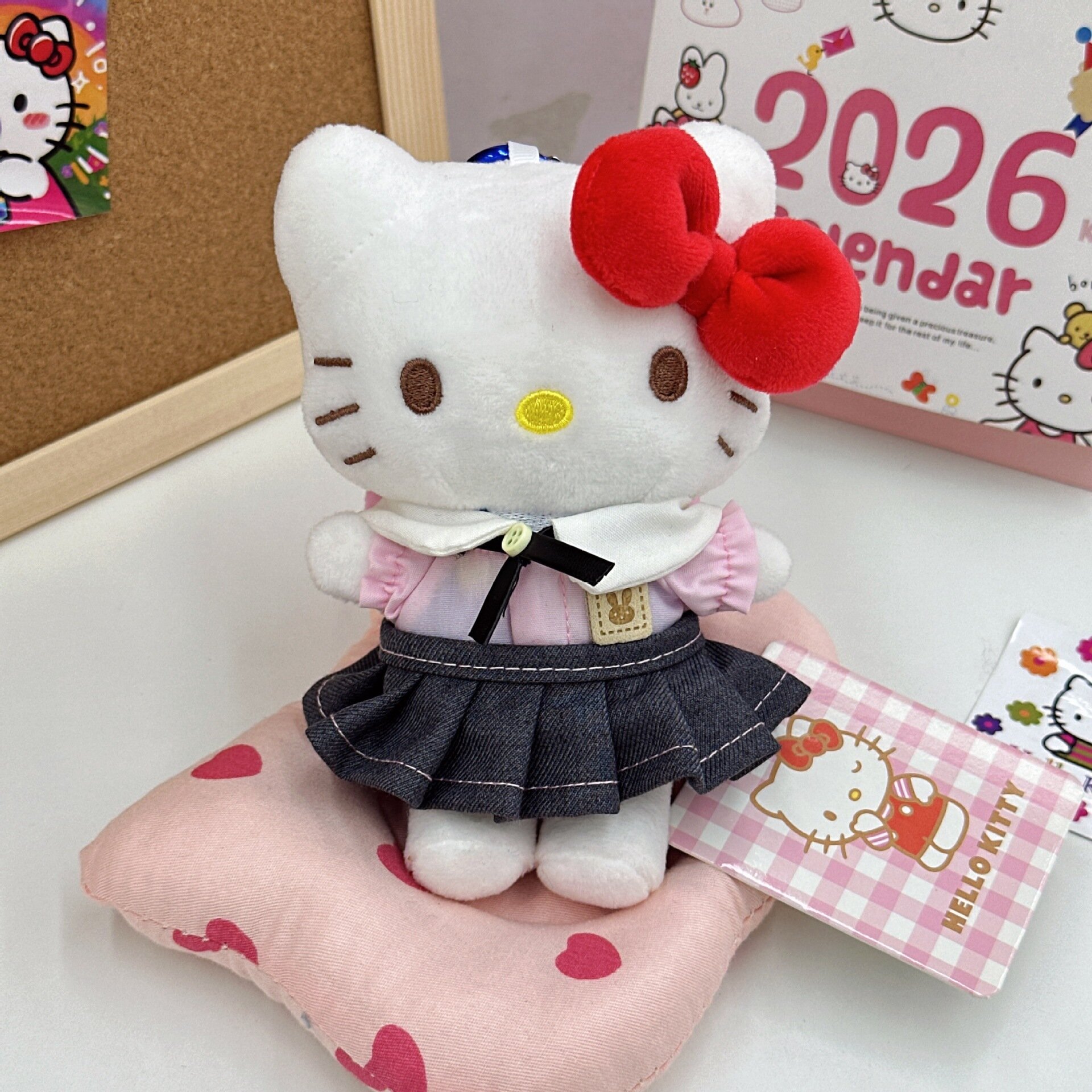 Милый плюшевый брелок Hello Kitty с розовый школьная форма, мультяшная игрушка-подвеска на сумку