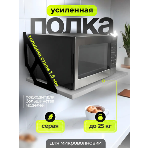 Полка навесная для микроволновой печи на кухню Uniqhouse цвет серый