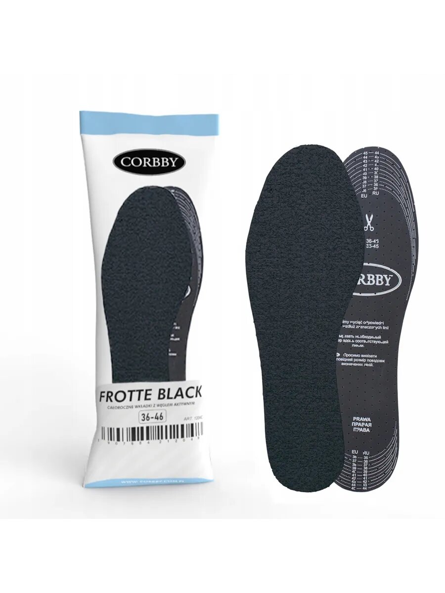 Corbby Стельки для обуви Corbby Frotte Black, двухслойные, антибактериальные размер 35-45
