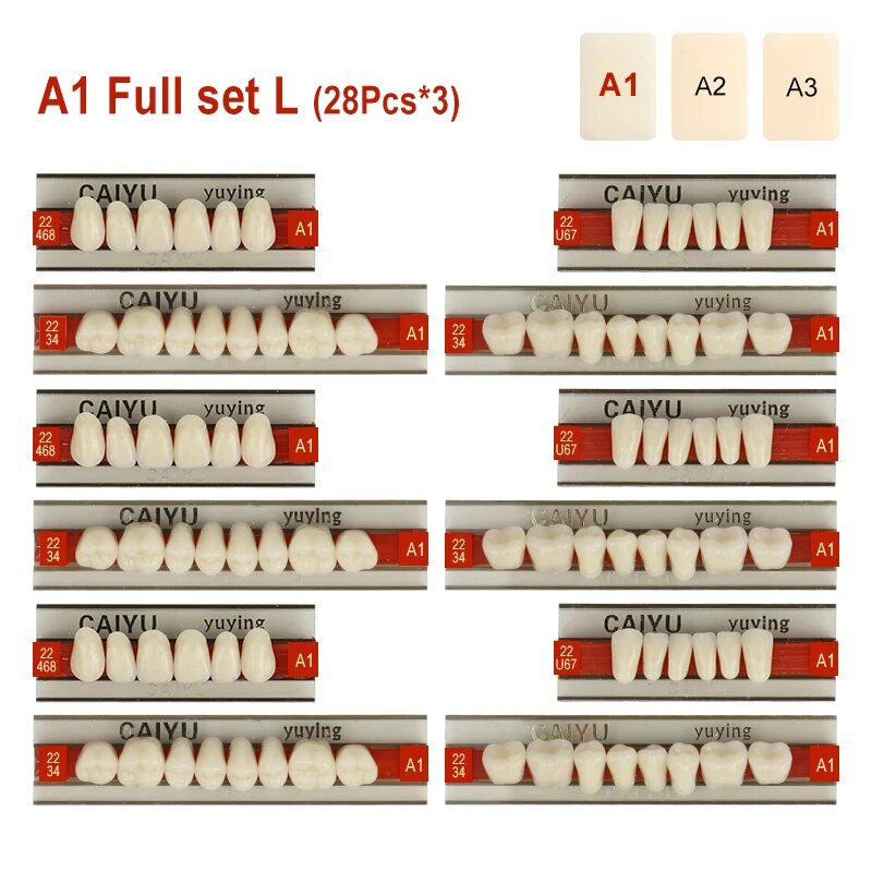 Зубы из акриловой смолы VVDental A1/A2/A3 для протезов A1 Full set L