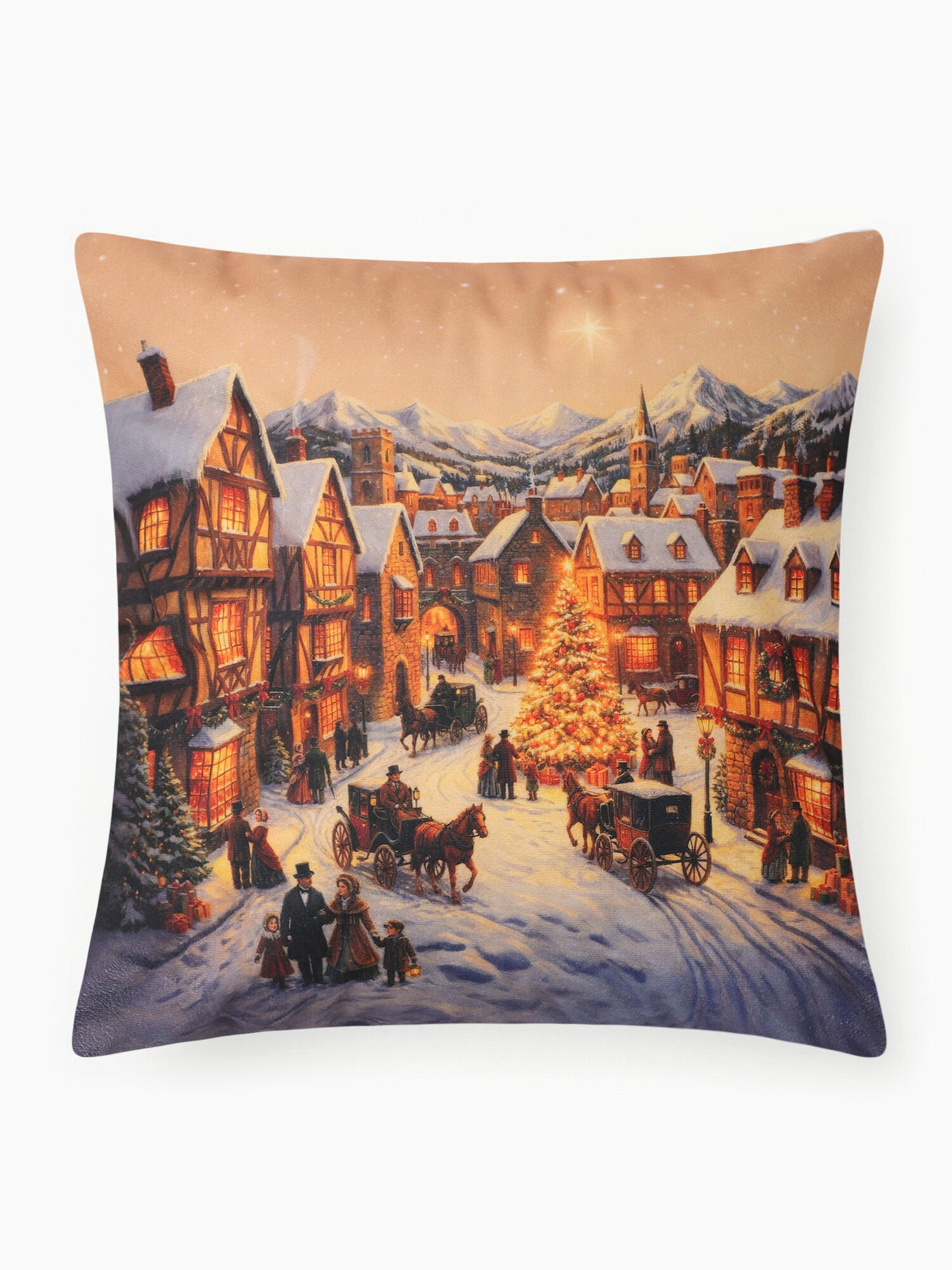 Наволочка декоративная новогодняя Christmas village велюровая, размер 40x40 см