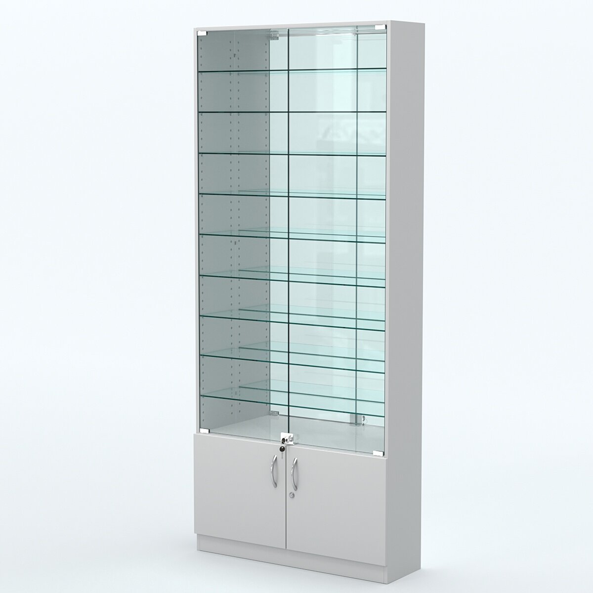Торговая витрина с 9-ю стеклянными полками 250x900 мм серии NEXT-9 №11-2 (З/C - зеркало), Серый