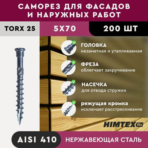 Изображение товара Саморез конструкционный нерж. цилиндр. HIMTEX 5*70, TX25