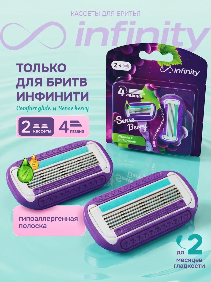 Кассеты для бритья женские сменные INFINITY SenseBerry 2 шт, 4 лезвия