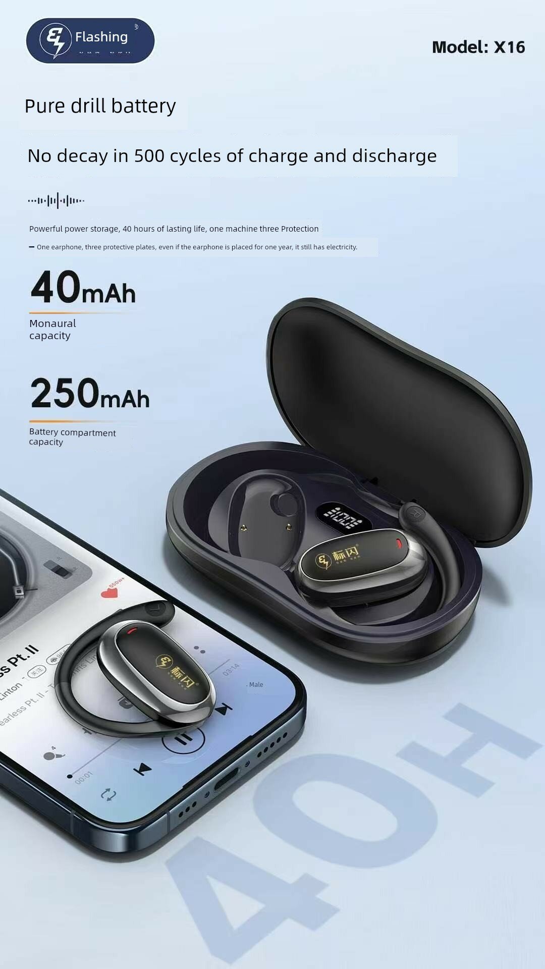 Беспроводные наушники Bluetooth X16 топ-версия с технологией TWS, 9D звуком, удобные для длительного ношения — пара