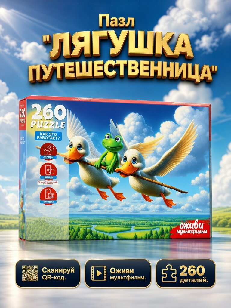 Рыжий кот Пазл: Оживи мультфильм "Лягушка путешественница" 260 элементов