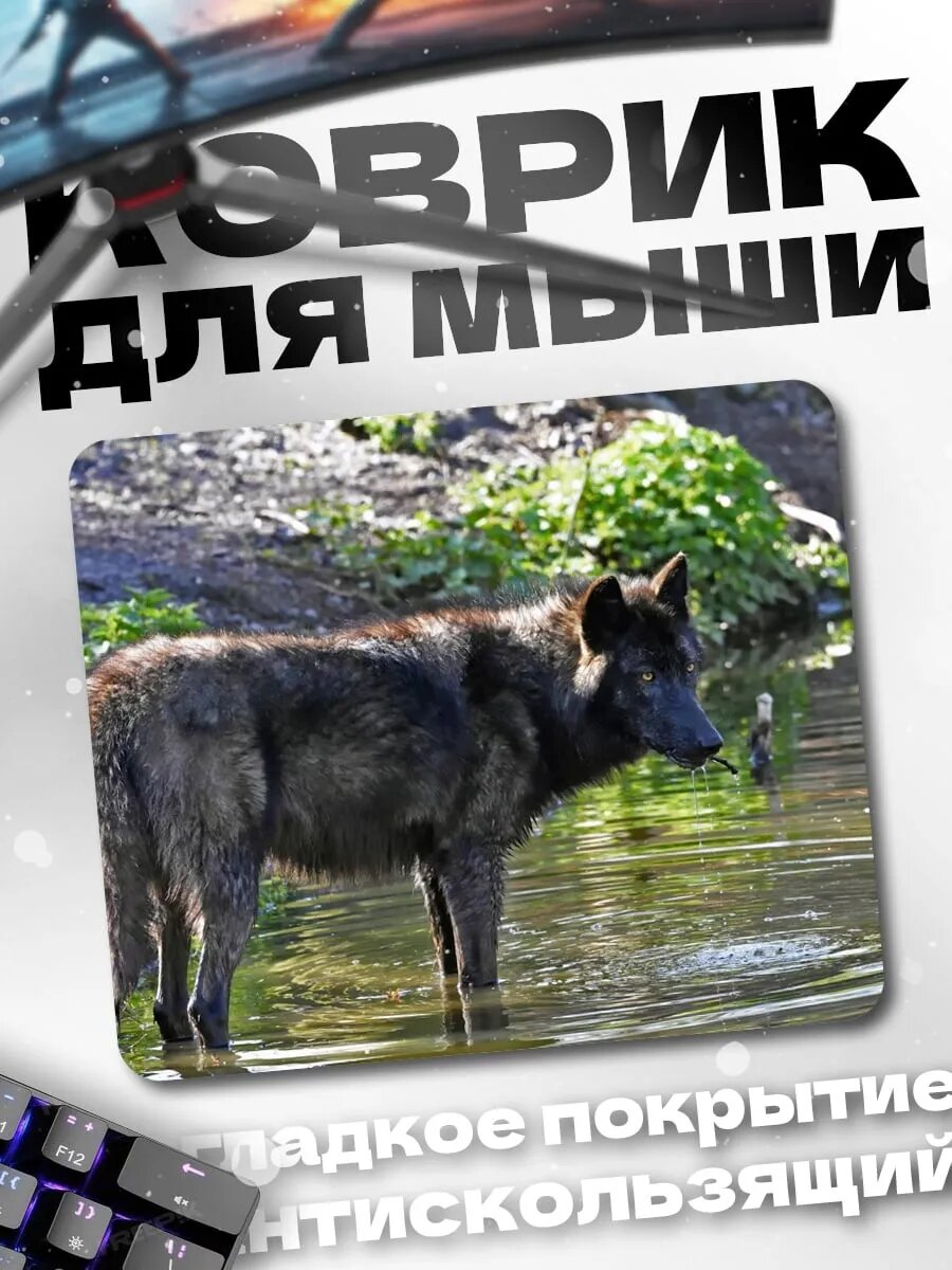 Коврик для мыши Волк у воды