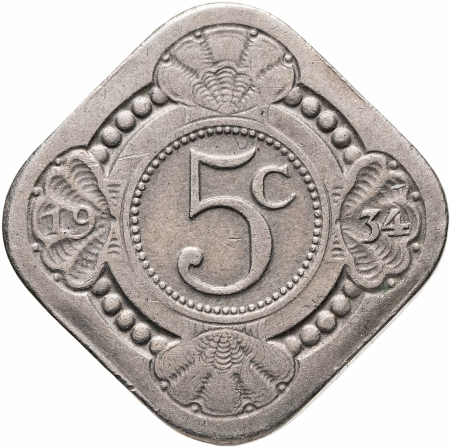 Нидерланды 5 центов cents 1934, Мельхиор медь-никель, в сохранности VF-XF