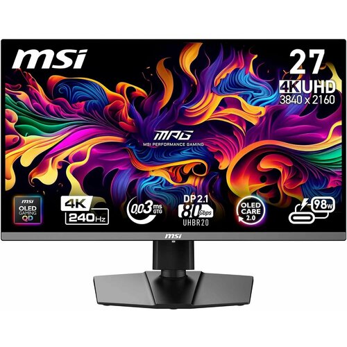 фото 26.5" монитор игровой msi mpg 272urx qd-oled, 3840 x 2160, 240 гц, 0,03 мс (gtg), порты usb, поворотный, черный