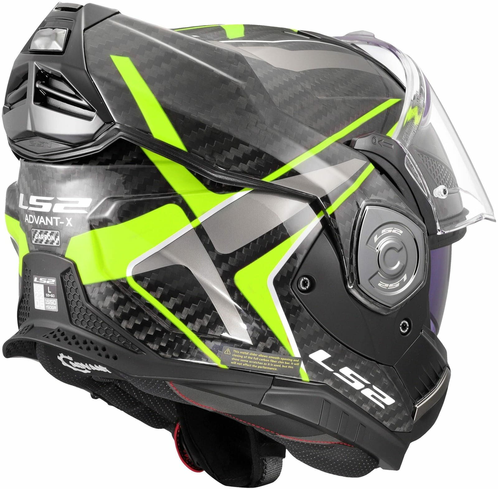 DECATHLON шлем модульный ls2 ff901 advant x carbon future ii, черный, зеленый, желтый, размер 2xl