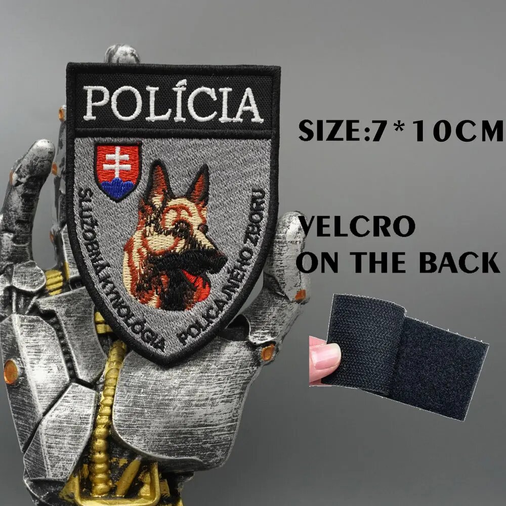 Нашивка POLICIA с немецкой овчаркой, 7*10см, черная, Velcro AC8-1