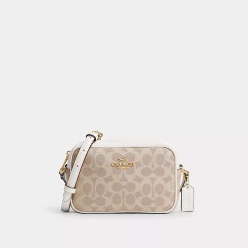 фото Сумка кросс-боди coach mini jamie camera bag in signature canvas, фактура гладкая, зернистая, коричневый