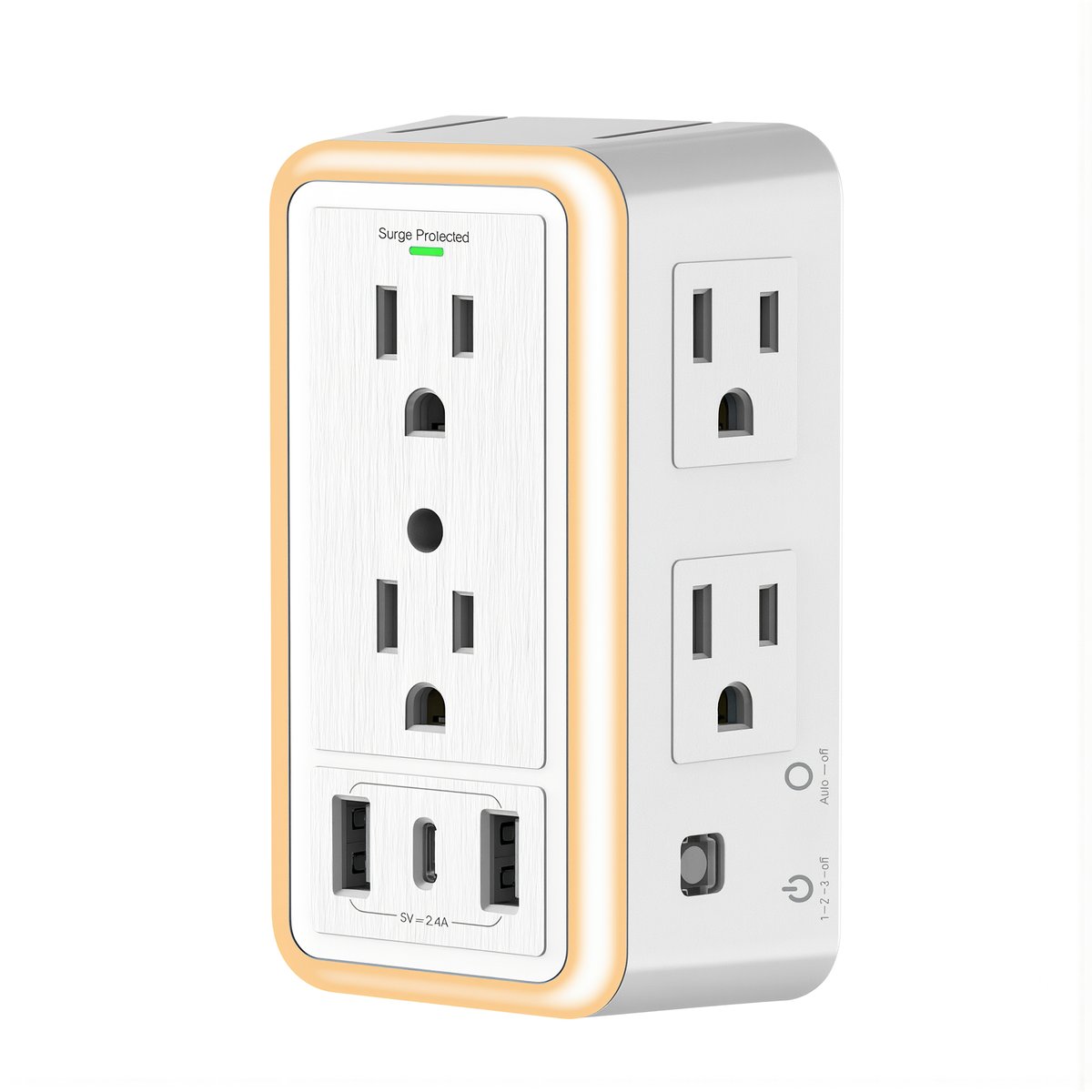 Бытовой настенный расширитель розеток с ночником 6 розеток USB Type-C защита от перенапряжения, SL-827SA（2.4A） / Общий выключатель