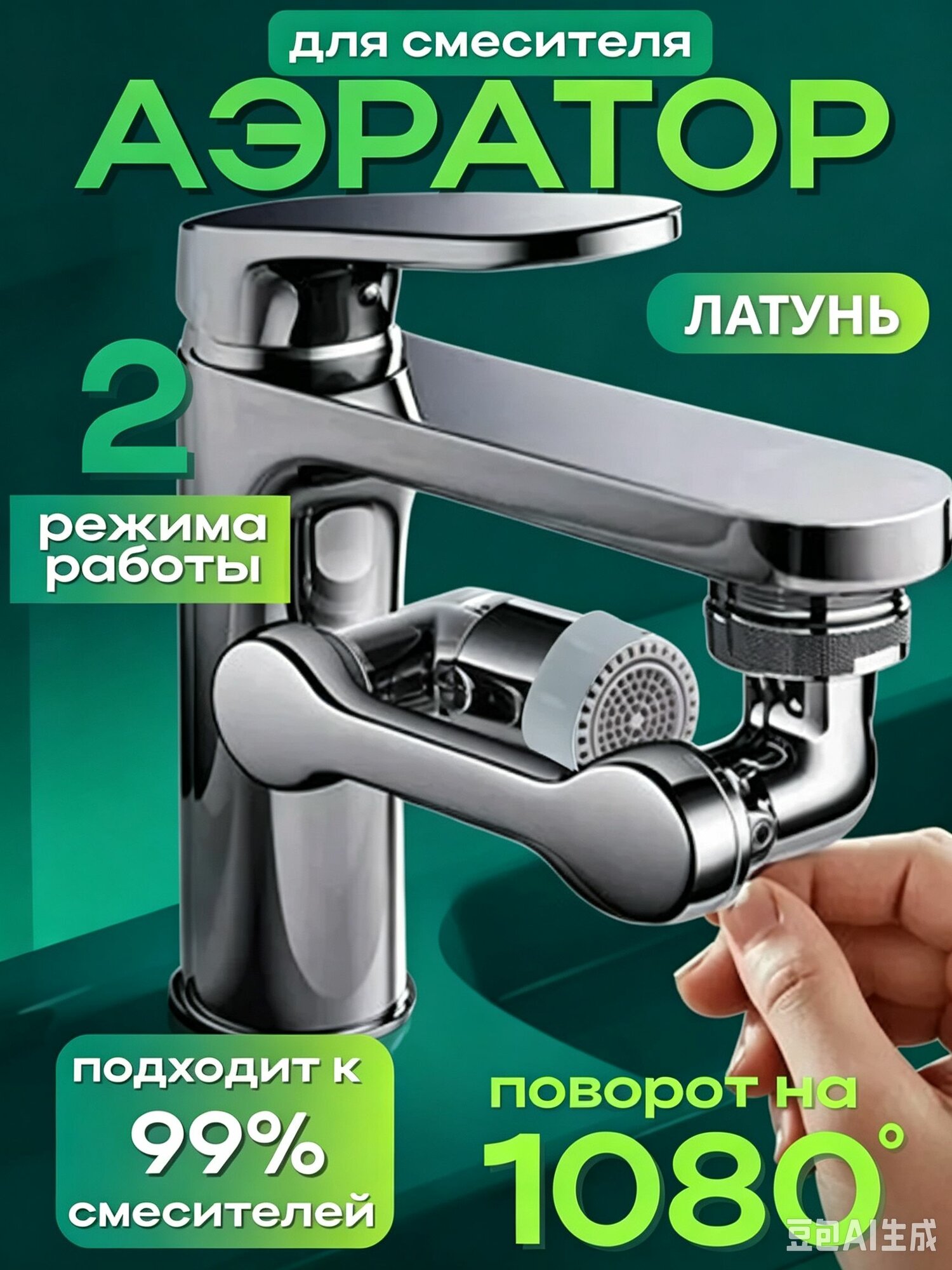 Насадка на кран поворотная водосберегающая, Металл на 360 Аэратор для смесителя, Аэратор на кран для кухни