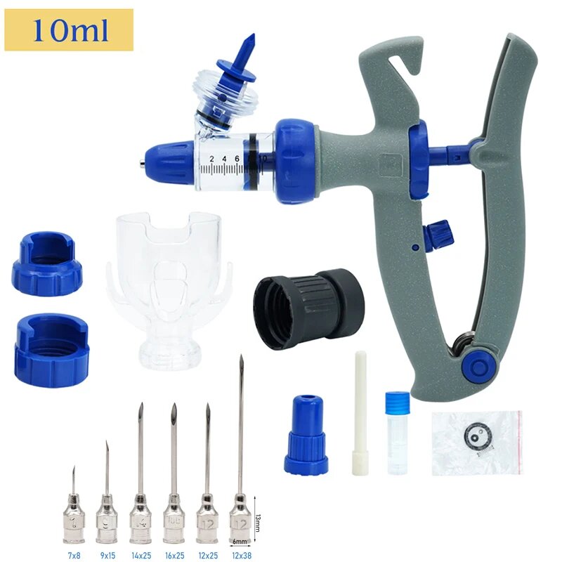 Автоматический ветеринарный шприц JIECARE 1-10 мл Синий, 10ml with 10 needle