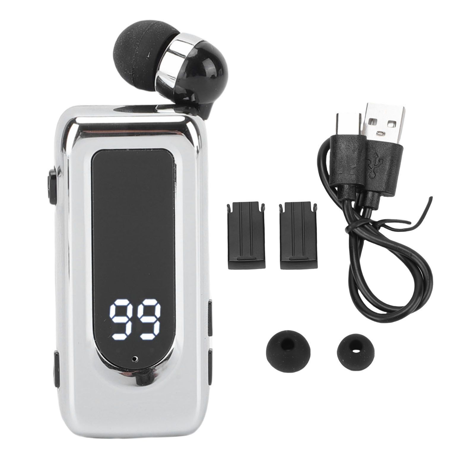 Bluetooth 5.4 Wireless Lavalier Earphone с микрофоном ENC, выдвижной стереогарнитурой и светодиодным индикатором питания для бизнес-вождения Silver