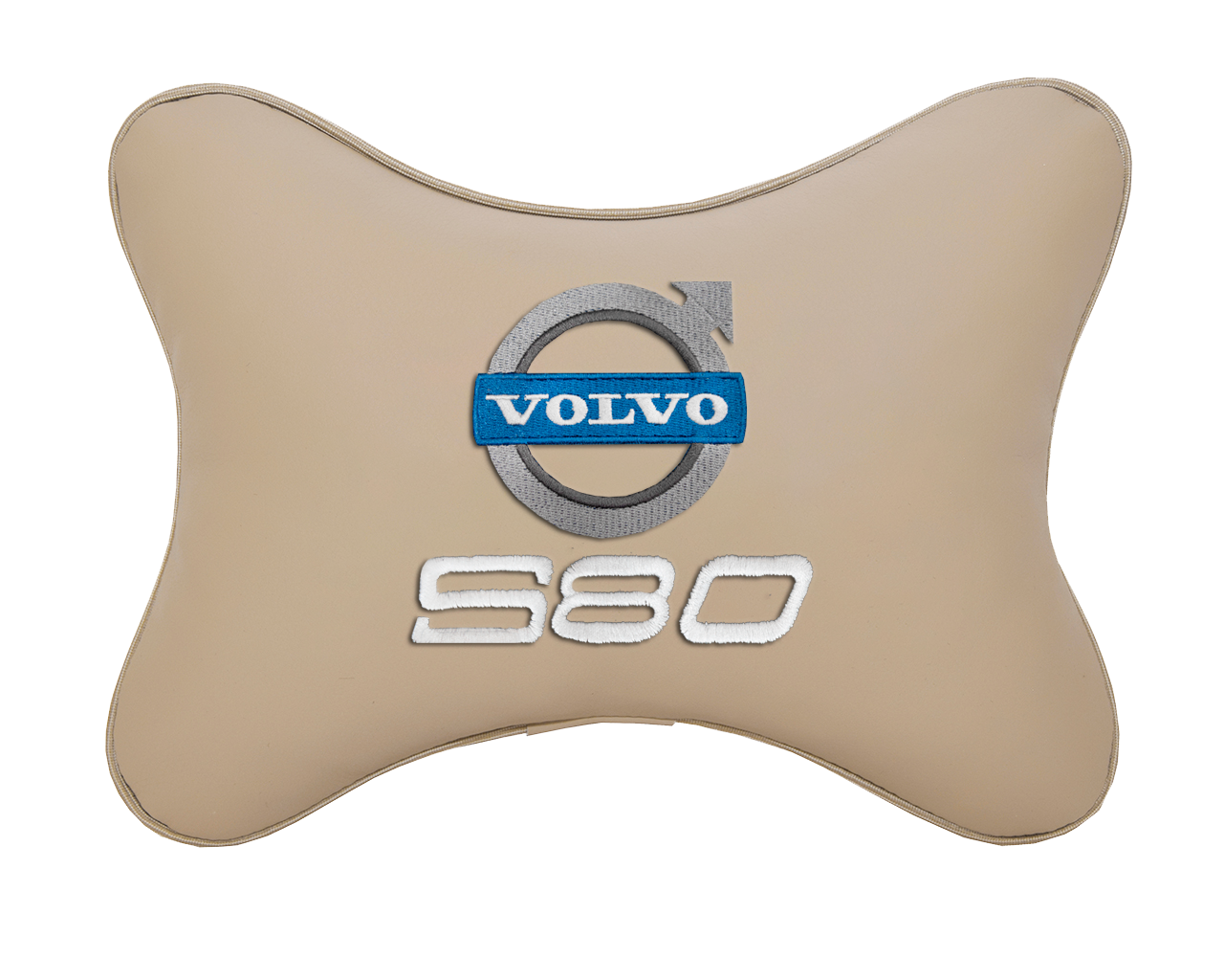 Подушка на подголовник экокожа Beige с логотипом автомобиля VOLVO S80