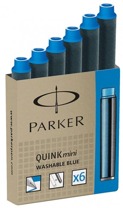 Parker S0767240 Картриджи с чернилами parker quink для перьевой ручки z17, короткий (mini), цвет: смываемый синий (washable blue)