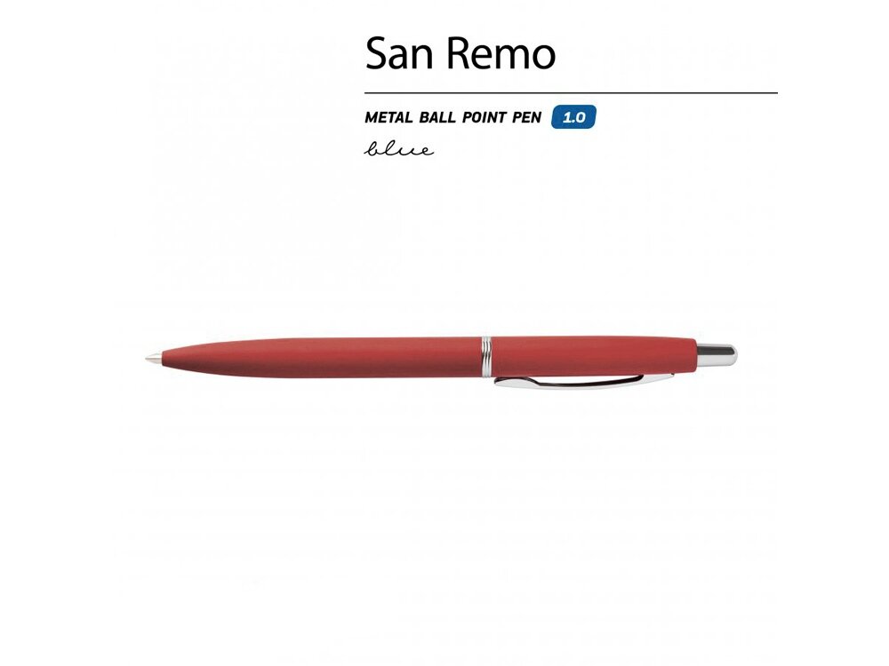 Ручка шариковая автоматическая San Remo, синяя, цвет корпуса красный, в футляре, 1 мм Bruno Visconti - фото №2