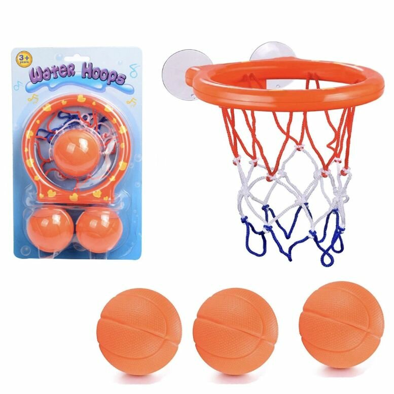Игровой набор для купания ребенка "Баскетбол для ванной" на присосках, 3 мяча в подарок