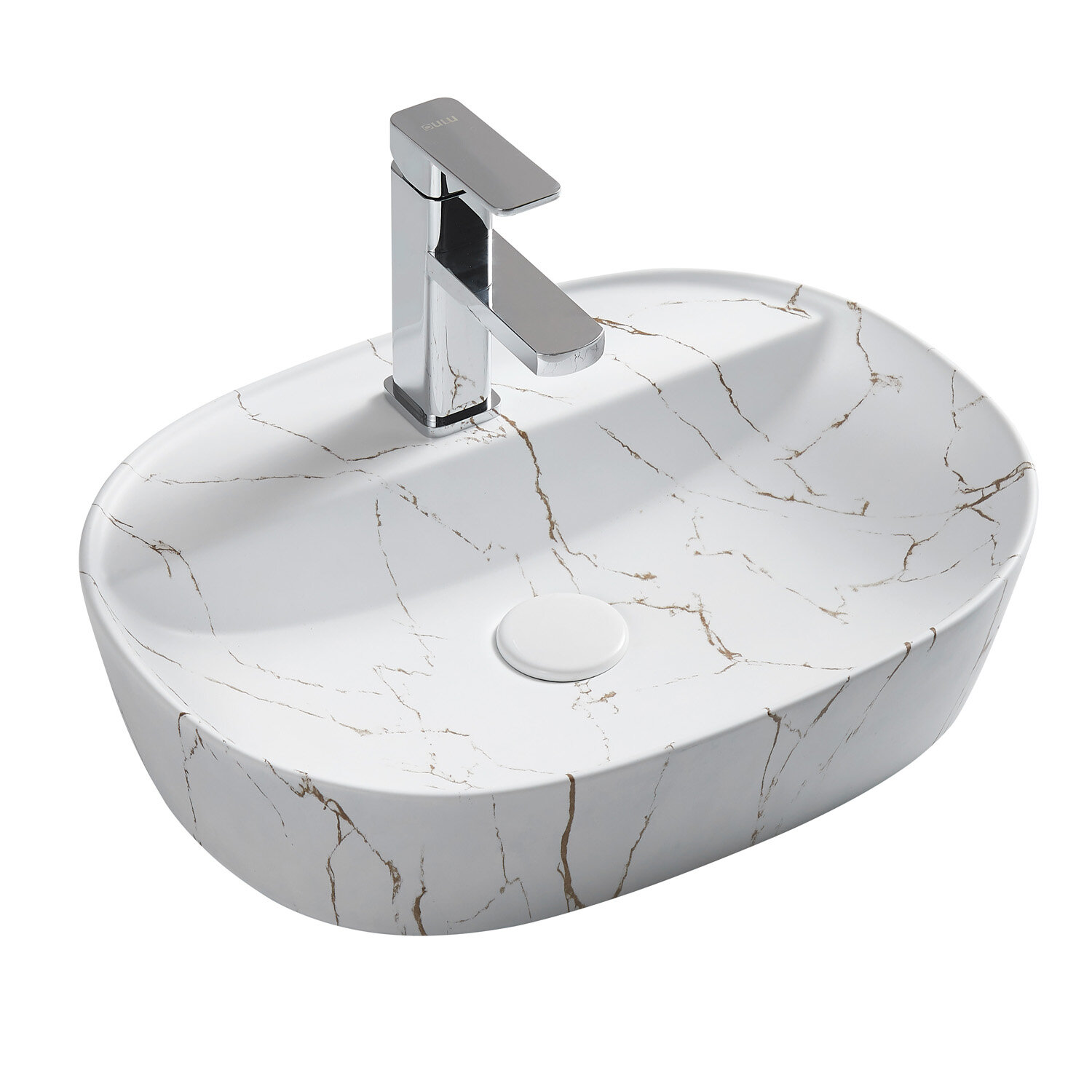 фото Раковина накладная Azario 505х385х120 овальная, светлый мрамор (AZ-2202-M851)