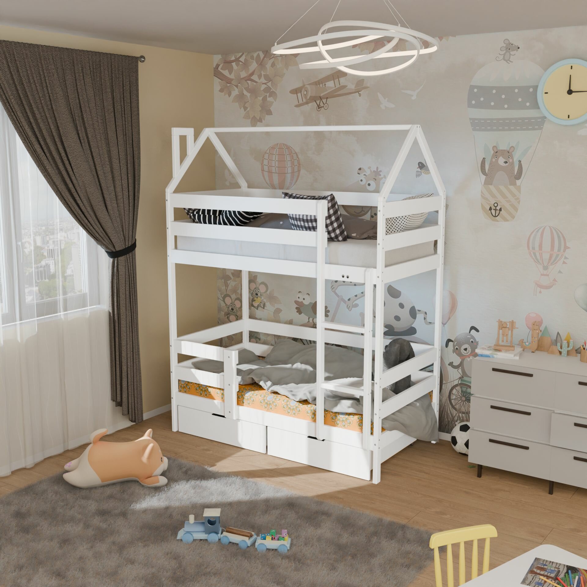 фото Кровать детская двухъярусная домик, 180 х 90 см, Белая