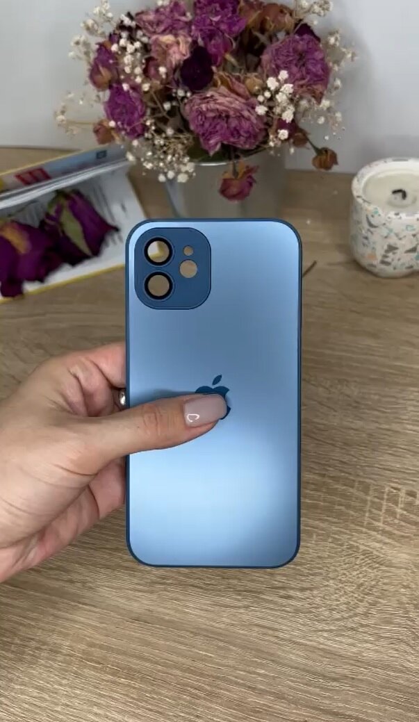 Чехол матовый стеклянный на iPhone 12 Синий