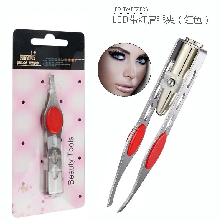 Пинцет для бровей со светодиодной подсветкой, red