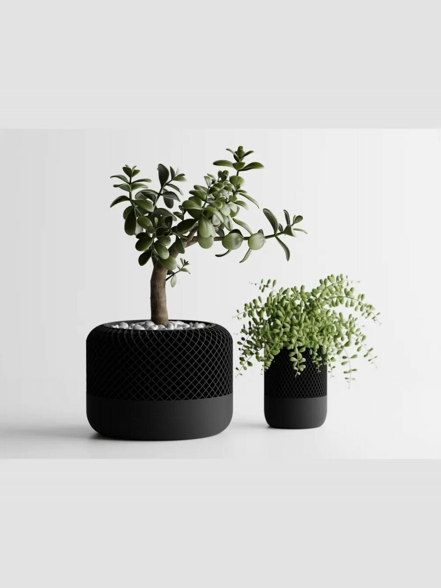 Кашпо для цветов и растений настольное горшок декоративный пластиковый для суккулентов и комнатных растений чёрный