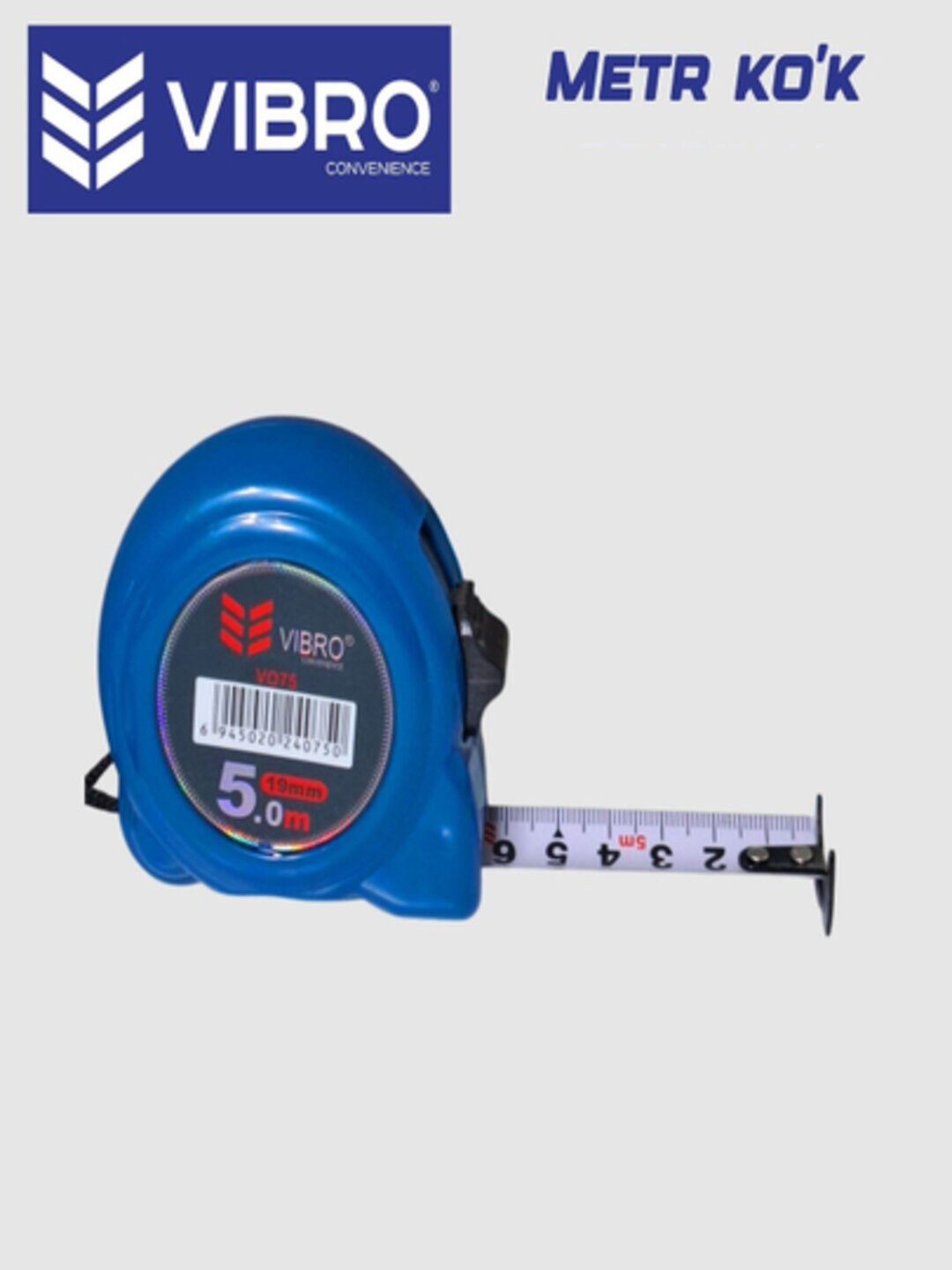 Рулетка Vibro, синий метр, профессиональная, с металлической лентой, с фиксатором Vibro Синий метр 3.0м