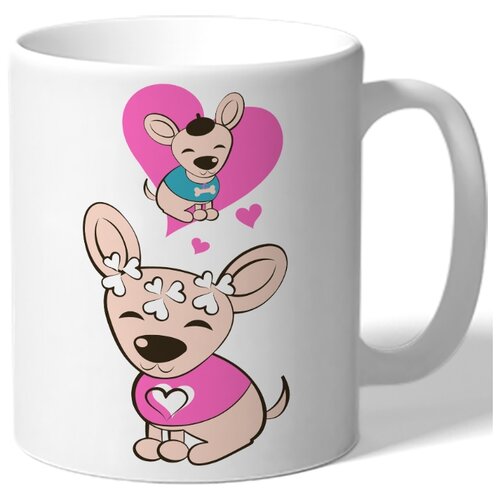 фото Кружка белая парная в подарок влюбленным - собака-девочка думает о собаке-мальчике drabs