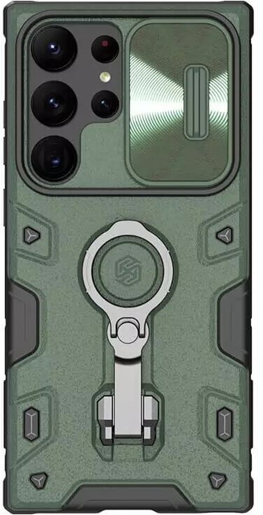 Противоударный чехол с кольцом и защитой камеры Nillkin CamShield Armor Pro Case для Samsung Galaxy S23 Ultra зеленый