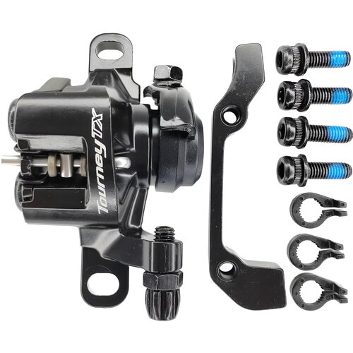 Тормоз дисковый (калипер) механический, Shimano BR-TX805, с задним адаптером, болтами и колодками, 160/180, черный