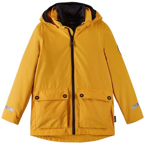 фото Куртка reima, демисезон/зима, водонепроницаемость, ветрозащита, капюшон, карманы, съемная подкладка, утепленная, регулируемый край, светоотражающие элементы, размер 110, оранжевый