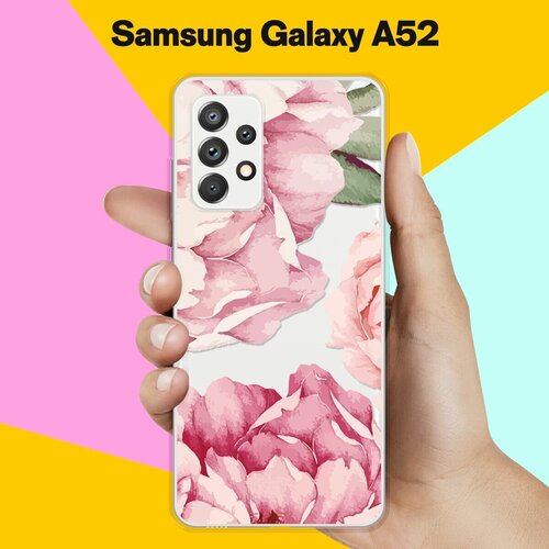Силиконовый чехол Пионы на Samsung Galaxy A52 черный силиконовый чехол для samsung galaxy a52 tony style why so serious для самсунг галакси а52