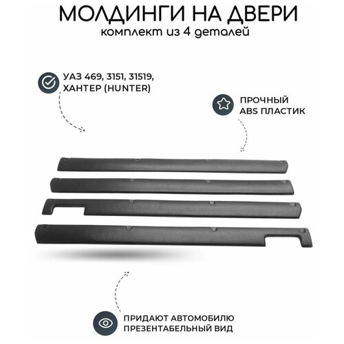 Молдинги на двери УАЗ 469, 3151, Хантер (4 шт)/ накладки для тюнинга кузова