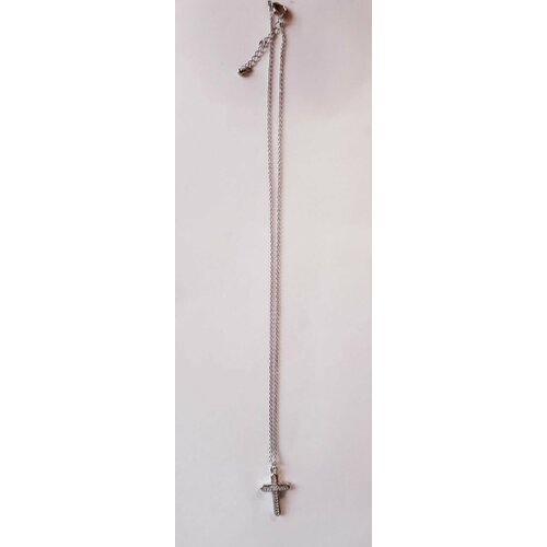 Колье, кристалл, длина 40 см, серебряный цепь с кулоном крест